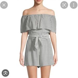 EUC Alice + Olivia Off the Shoulder Striped Romper Sz 10